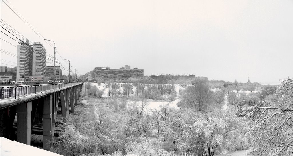 Panorama . Мост через реку Царица.Зима., Волгоград