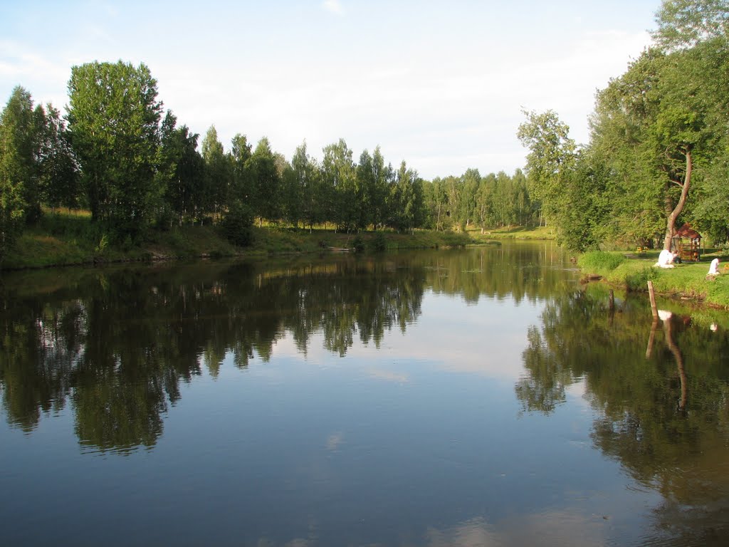 Река Вытегра. Справа — городской парк с детским городком / Vytegra River. Right is the city park, Вытегра