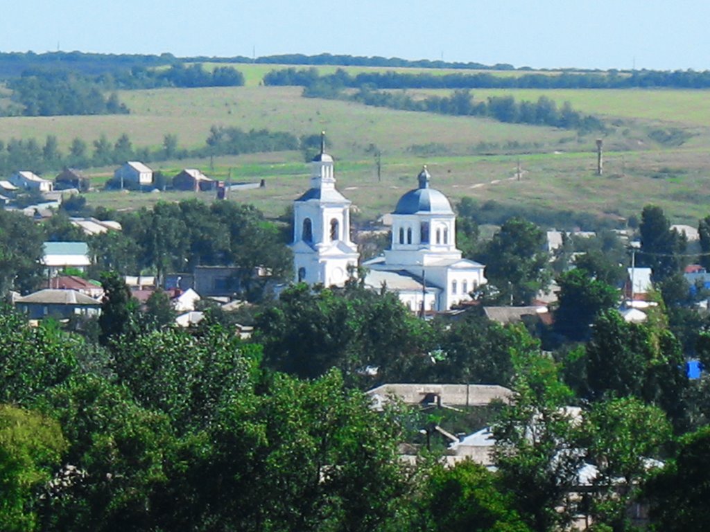 Вид с микрорайона "гора Пеньковая" на Вознесенску церковь и окрестности, Калач