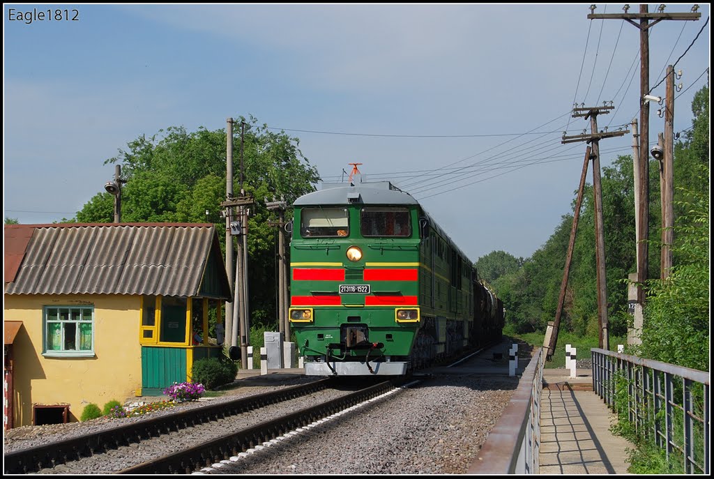 Тепловоз 2ТЭ116-1522 с грузовым поездом, перегон Латная - Подклетное, Семилуки