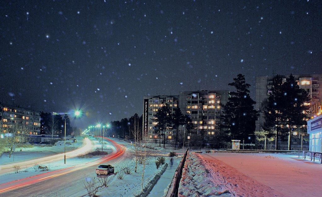 ночной снегопад в Саянске, Зима