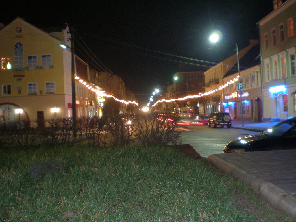 Ночной вид на улицу Московская, Гусев