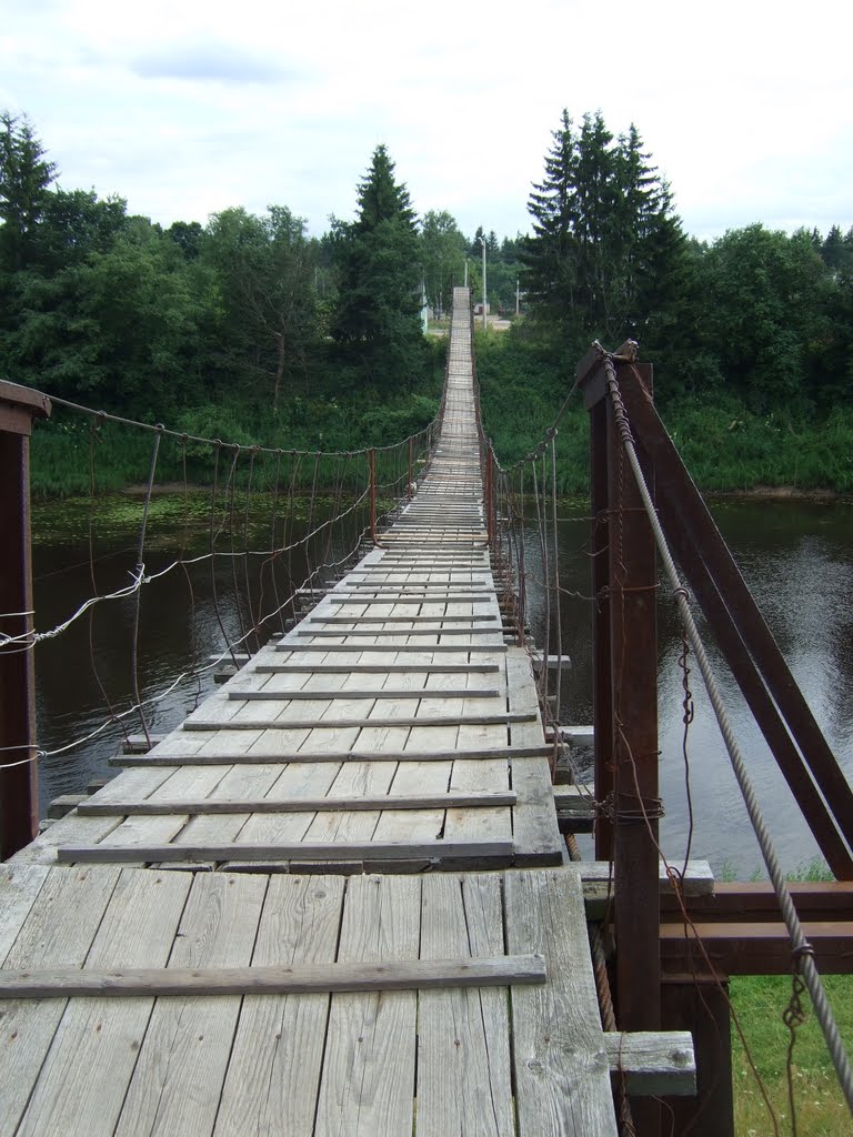 Подвесной мост через Межу (у Кривой берёзы). Вид с моста на другую сторону., Жарковский