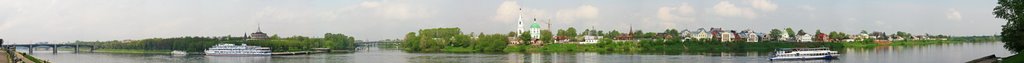 Tver, 180-degree panorama of rivers Volga and Tvertsa, Тверь