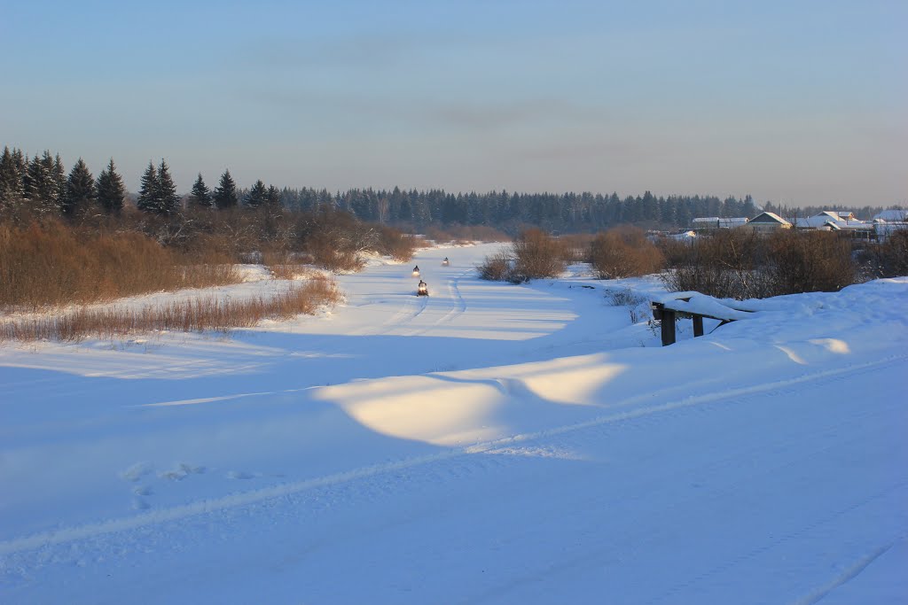 На снегоходе по реке, Большая Мурта