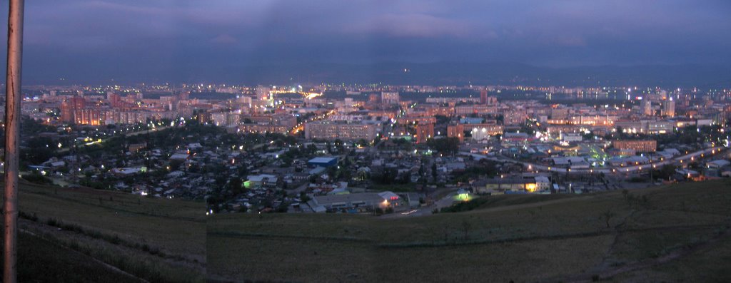 Panorama of the nightly Krasnoyarsk, Красноярск