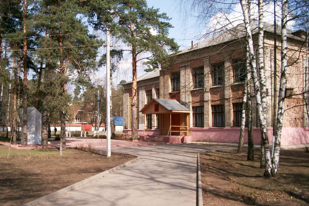 Школа 25 и обелиск "памяти погибших 9-ти классников 1941г." на  улице "Опаленной Юности", Ильинский