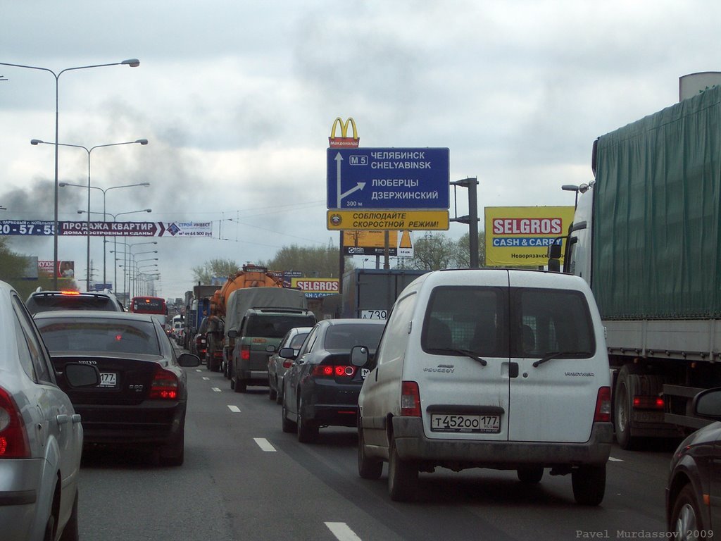 Пробка на Новорязанском шоссе в сторону области, Котельники