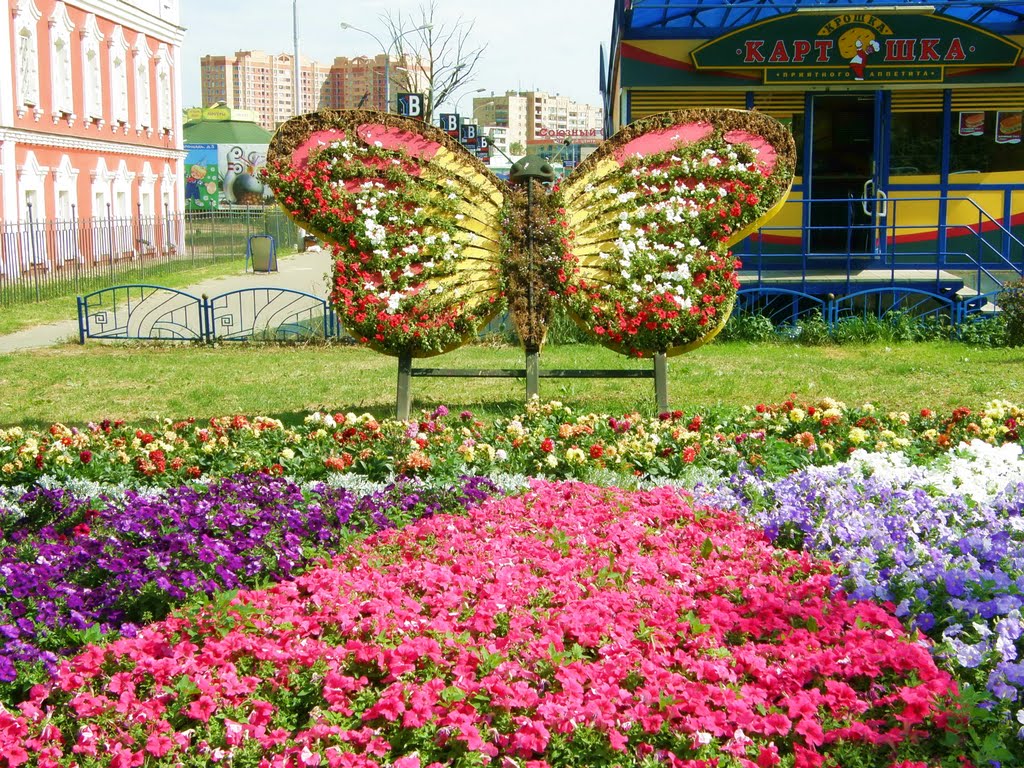 Клумба с гигантской бабочкой на Можайском шоссе., Одинцово
