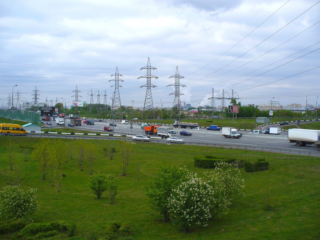 Вид с перекрёстка Боровского ш. и МКАД на северо-запад Москвы, Солнцево