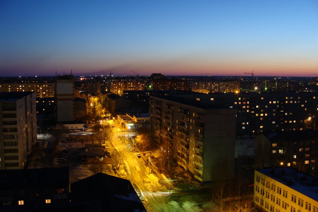 Закат, панорама ночного Омска, переулок (29.03.2011), Любинский