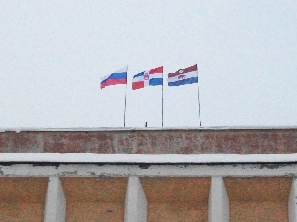 Флаги на здании Администрации КПАО., Кудымкар