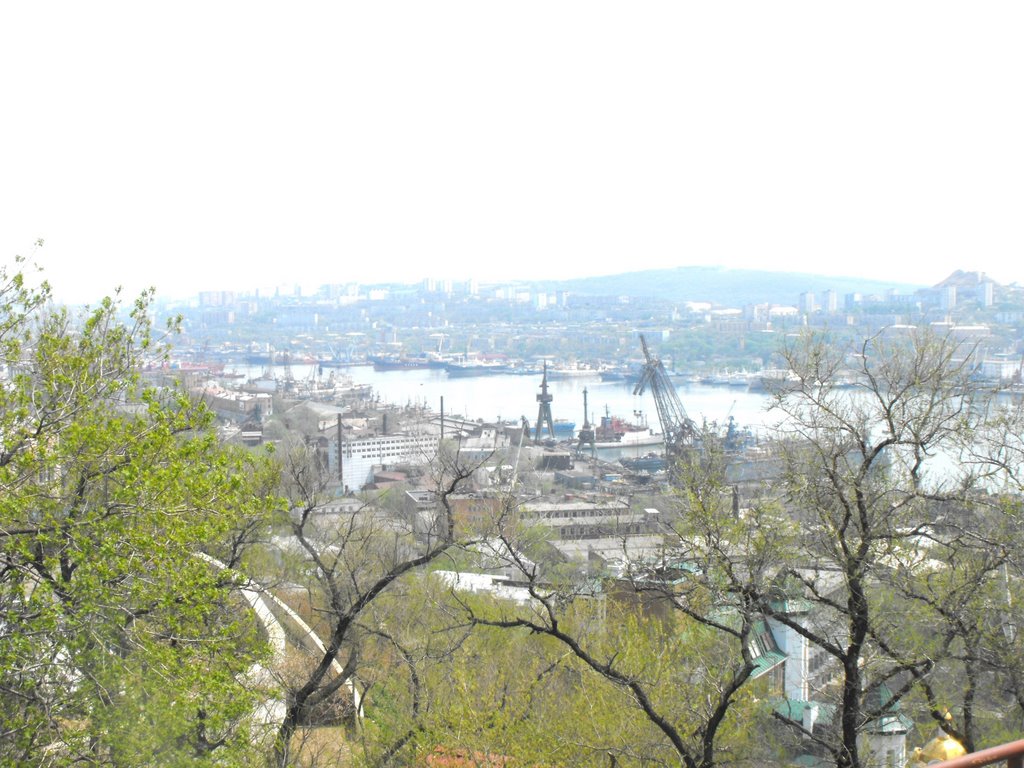 Vista del puerto de Vladivostok desde el funicular, Владивосток