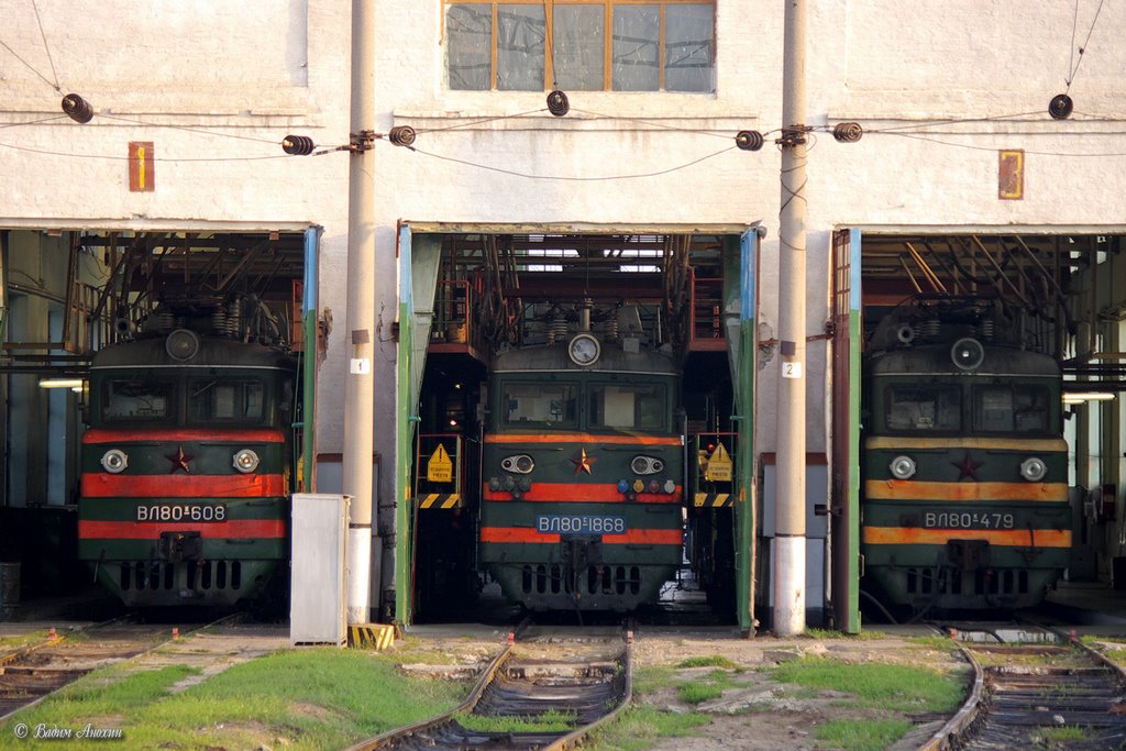 Three locomotives in depot, Батайск