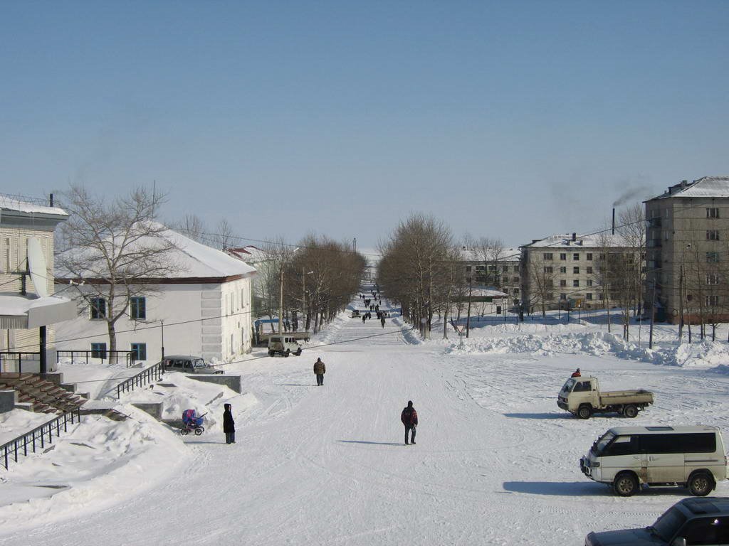 Центральная площадь г. Макаров (зима), Макаров