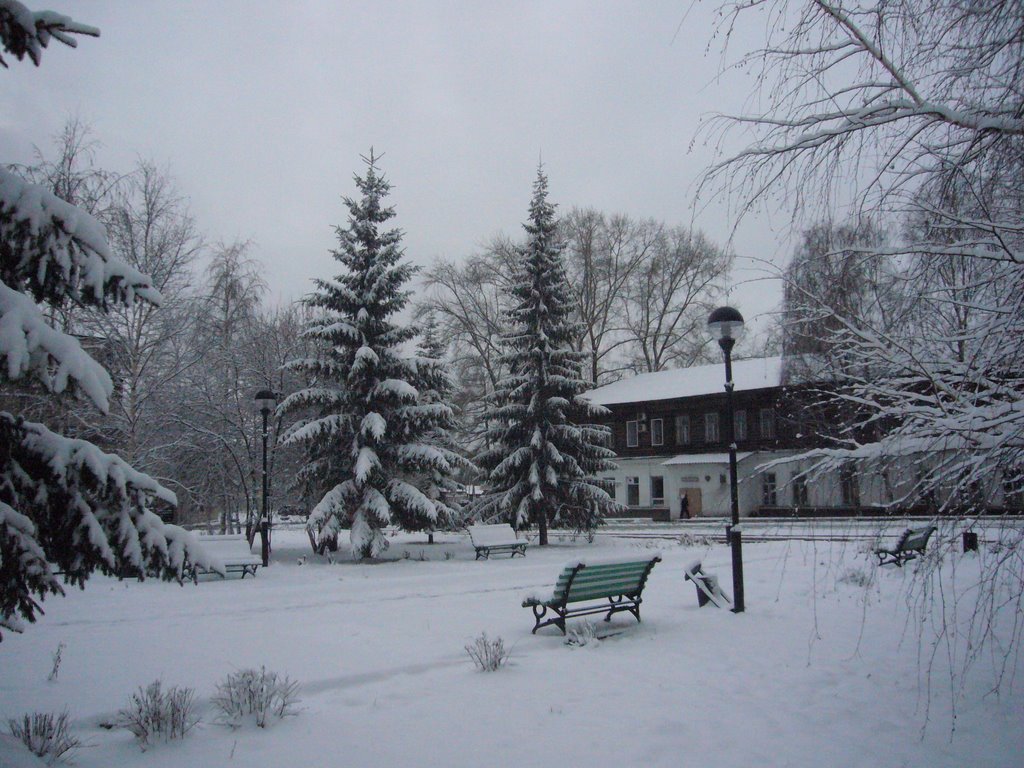 Сквер возле проходной. Первый снег 2008, Серов
