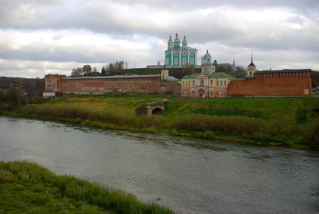 Фрагмент кремлевской стены в Смоленске и р. Днепр, Смоленск
