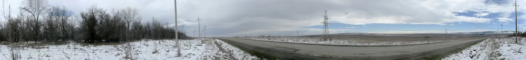 Панорама. Южный выезд из Курсавки. Вид на Курсавку в снегу, Курсавка