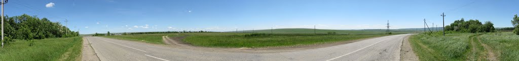 Панорама. Южный выезд из села Курсавки (сзади лесополоса справа Воровсколесские горы), Курсавка