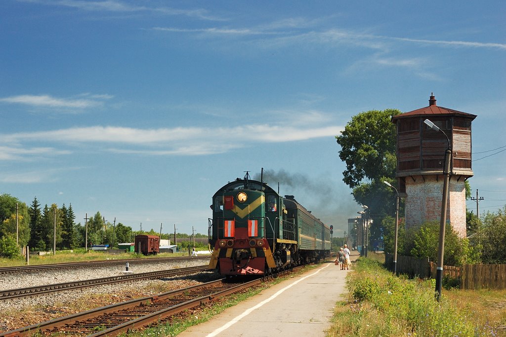 Пригородный поезд Ульяновск - Инза отправляется со станции Вешкайма, Вешкайма