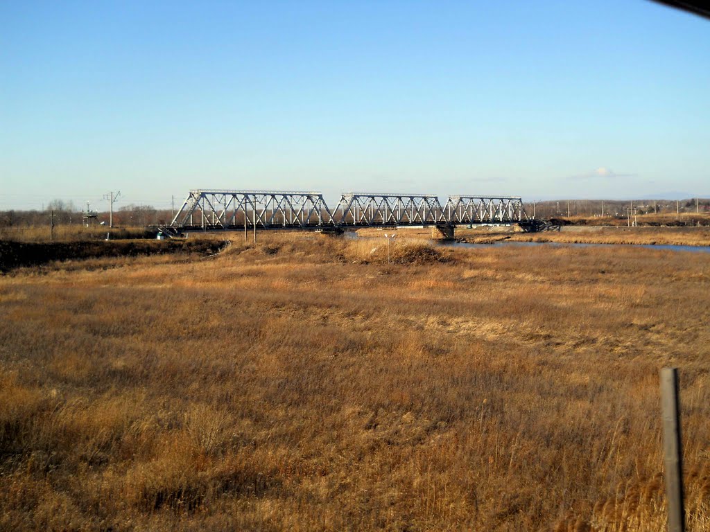Мост на речке Кия. Фото с поезда, Переяславка