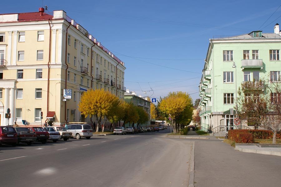 Вид на улицу Васильева в районе бульвара Циолковского / View of Vasiliev street in area close to Tsiolkovsky boulevard (05/10/2007), Снежинск