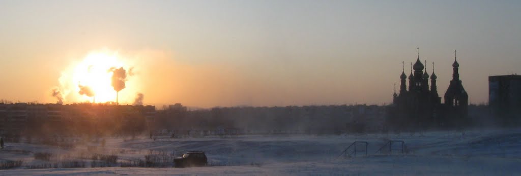 Зима утро вспышка на солнце, Краснокаменск