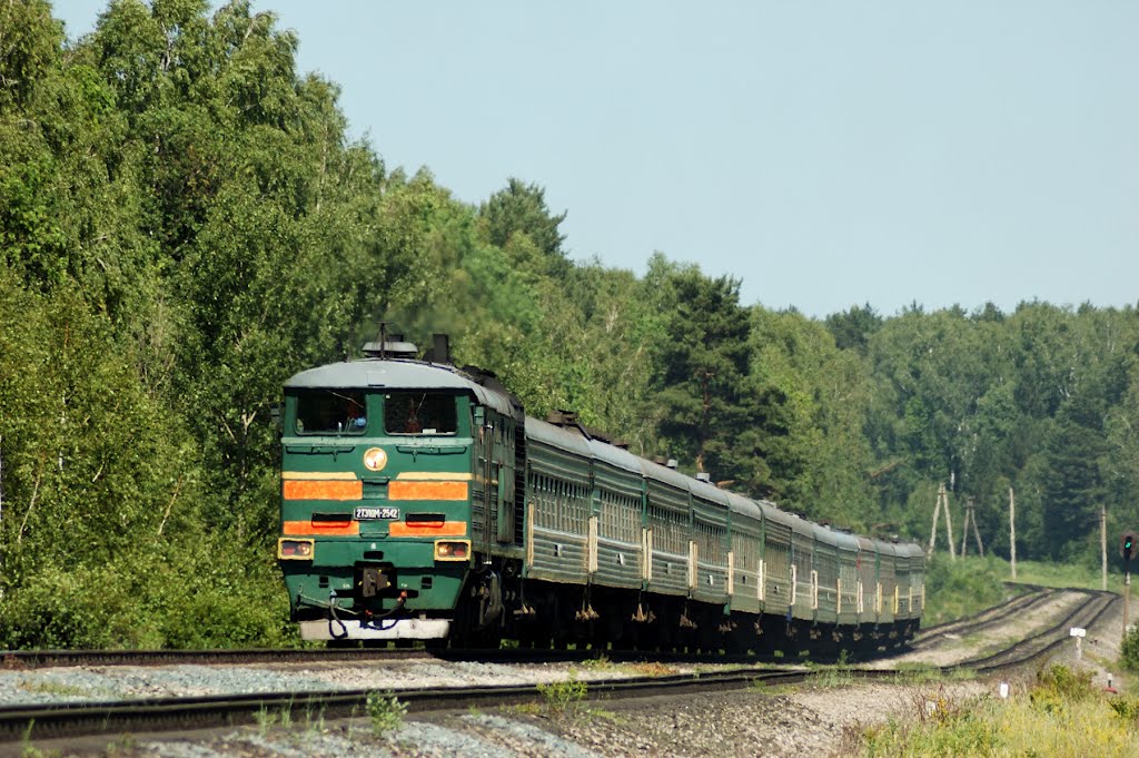 Тепловоз 2ТЭ10М-2542 с пассажирским поездом, Шемурша