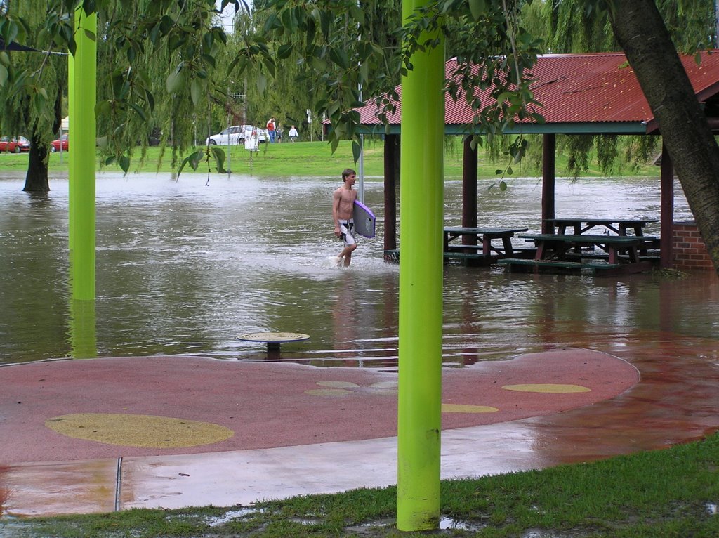 Curtis Park playground in floods, Feb 2008, Армидейл