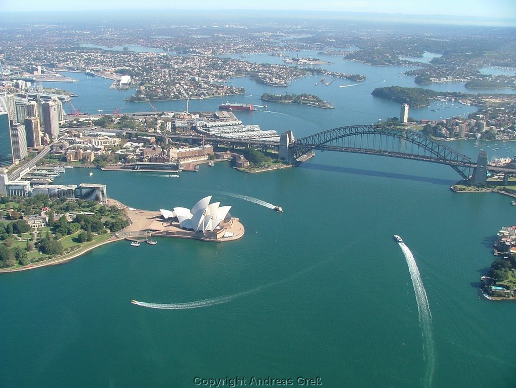 #Opera house & bridge from helicopter, Сидней