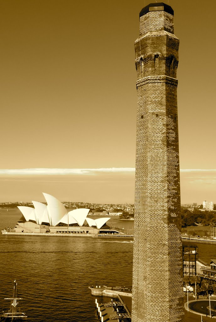 La gran chimenea y la ópera de Sidney. Nueva Gales del Sur.  Australia., Сидней