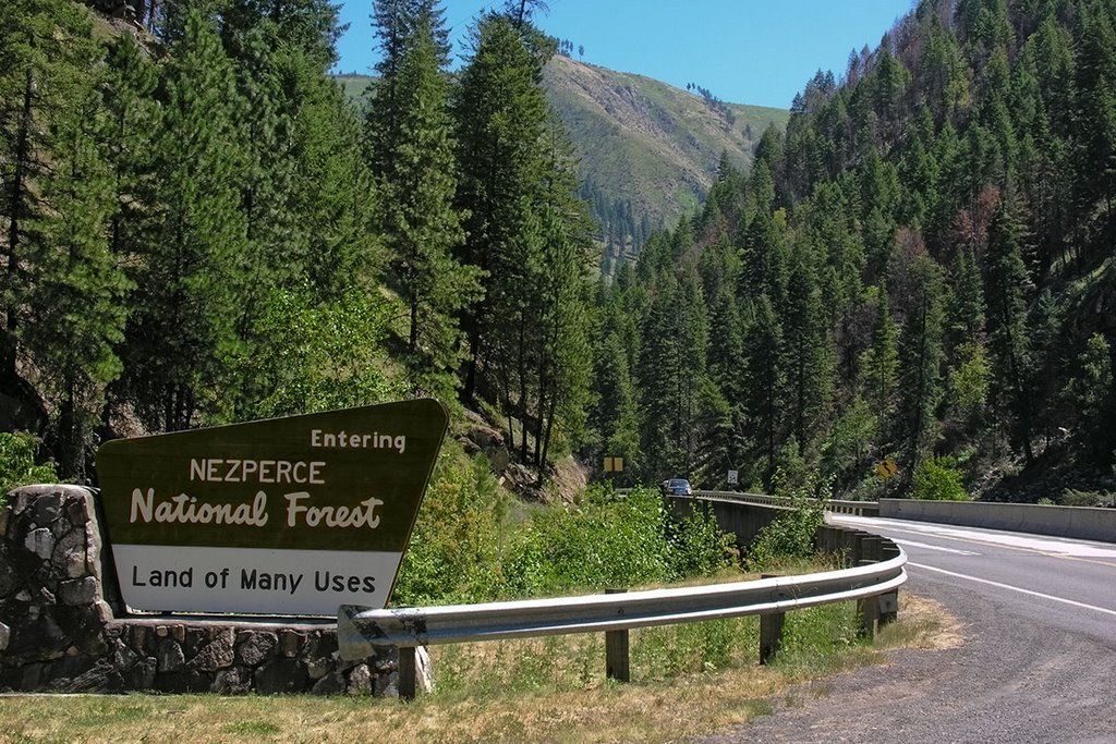 Nez Perce National Forest sign on South Fork Clearwater River, Барли