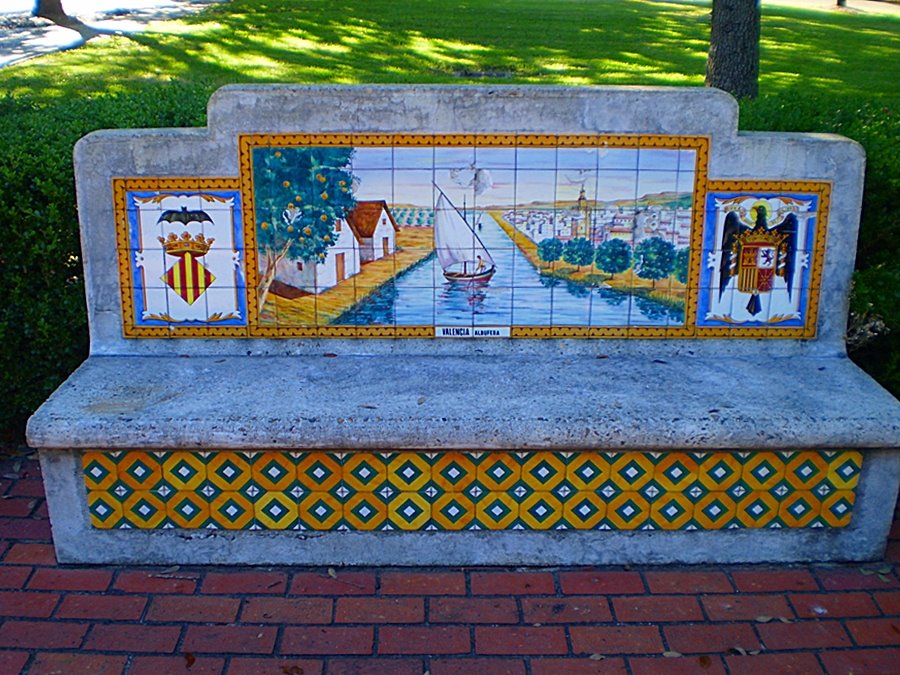 Bench, Spanish Plaza, Mobile, 1968 gift from Malaga, Spain., Мобил