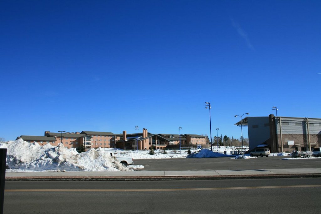 Looking East at Mountain View Hall and Lumberjack stadium and police department, Флагстафф