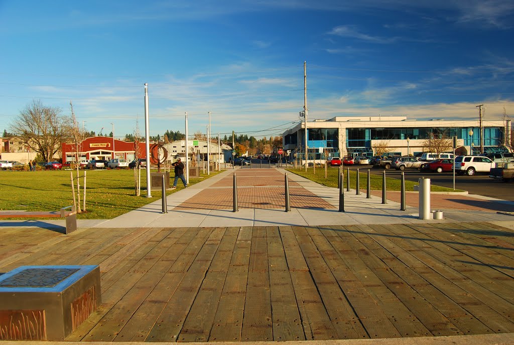 Percival Landing, looking east toward Olympia Avenue and the Olympia Center (blue building on right)., Олимпия