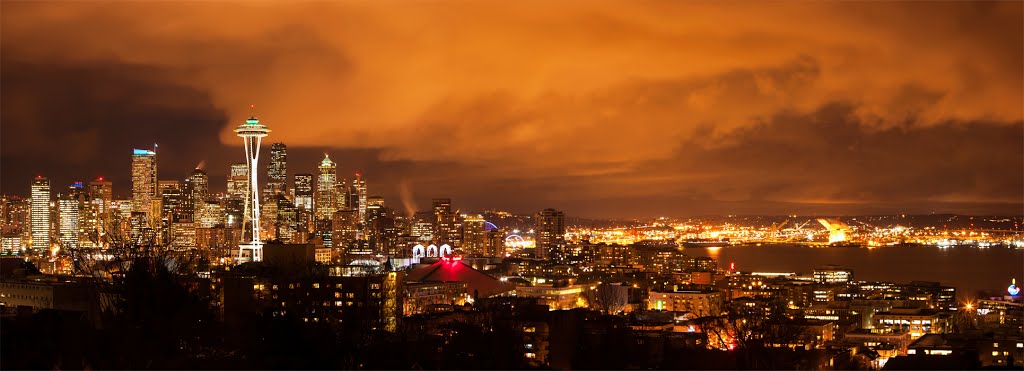 Seattle by night, panorama, Сиэттл