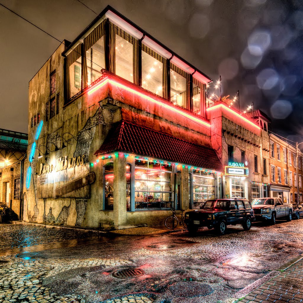 Havana 59 in the Rain Wish I could say it was Havana Cuba but it is in the rain which added a lot of shine and dimension to this five exposure HDR night image. f/8.0, FL 10 mm, ISO 800. Richmond Virginia, Ричмонд