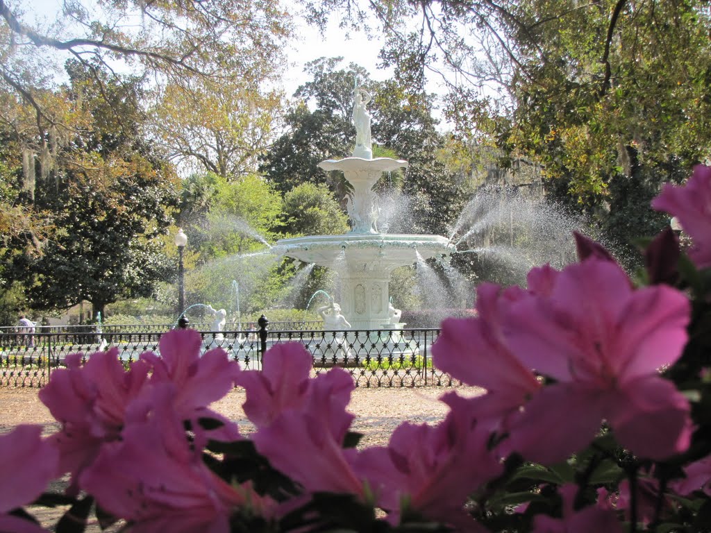 Spring time in the lovely Forsyth Park, Savannah, Georgia.....The millions of tourist who visit Savannah, rate this lovely park, and many others, as a "must see" when touring this beautiful, historic city.  Wide walkways, lined with many colorful flowers , Саванна