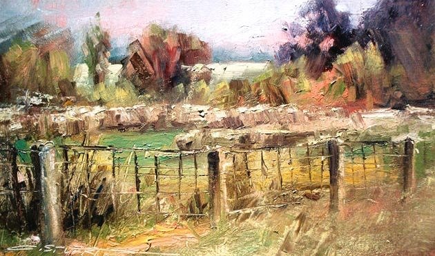 Chris Stuart oil of Traders Point farm fence, Норт Краус Нест