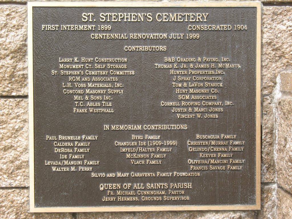 St. Stephens Cemetery (1899): Plaque, Конкорд