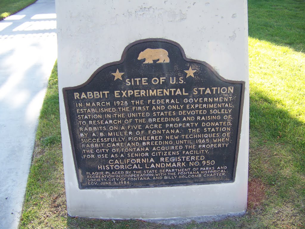 California Landmark No. 950 Site of U.S. Rabbit Experimental Station, Фонтана