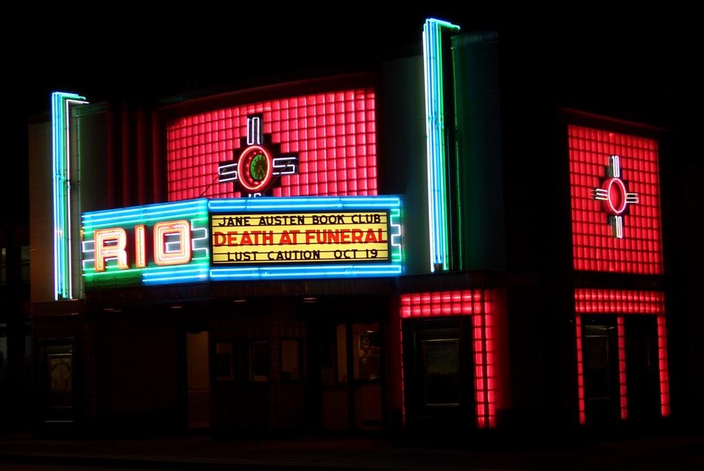 RIO theater neon lights- south and east sides, neon in glass block, Overland Park, KS, Оверленд-Парк