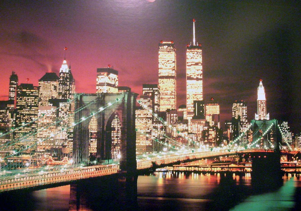 Historical poster: The Brooklyn Bridge with the Twin Towers in the background, Стратфорд