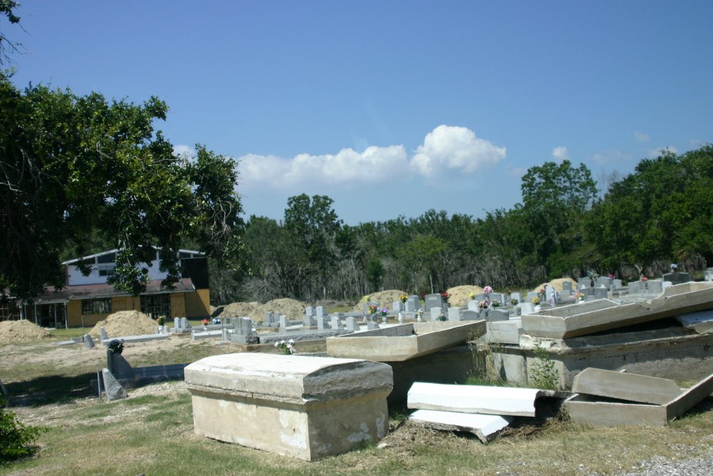 Cemetery at St. Eugene Catholic Church in Grand Chenier, Louisiana  after Hurricane Rita (June 2006), Чёрч-Пойнт