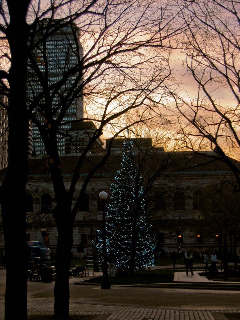 Copley Square Christmas Tree, Boston Public Library and Prudential Building, Бостон