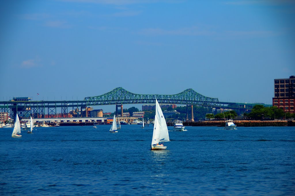 The Tobin Bridge from Boston Harbor, Вестон