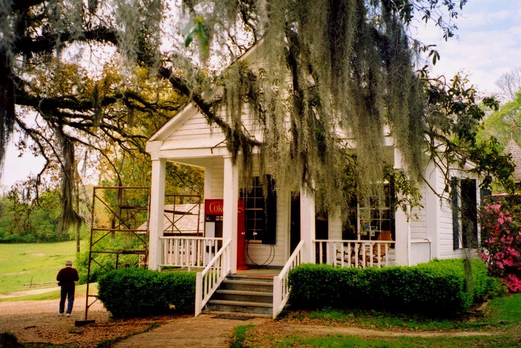 USA, lentrée de la Plantation de Greenwood avec mousse espagnole dans les arbres, Суммит