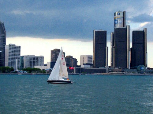 Detroit Michigan viewed from Windsor, Ontario, Canada, Детройт