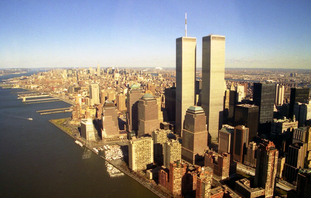 USA, lîle de Manhattan avec les 2 Tours jumelles en Janvier-2000, Джерси-Сити