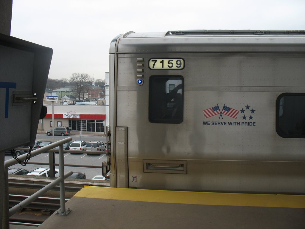 LIRR M7 7159 leaves Merrick for Penn Station, Меррик